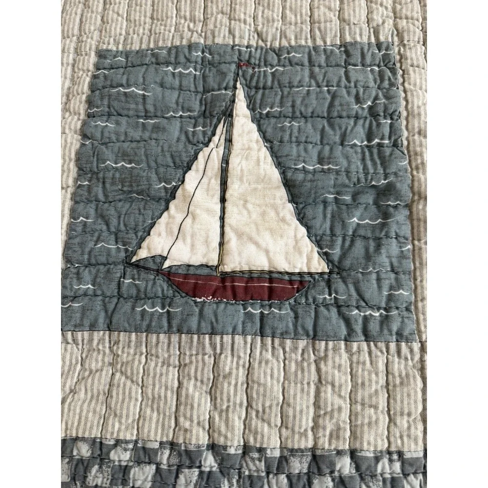 VTG Sailboat Quilted Pillow Shams 29X 23 EUC Cotton Nautical Coastal